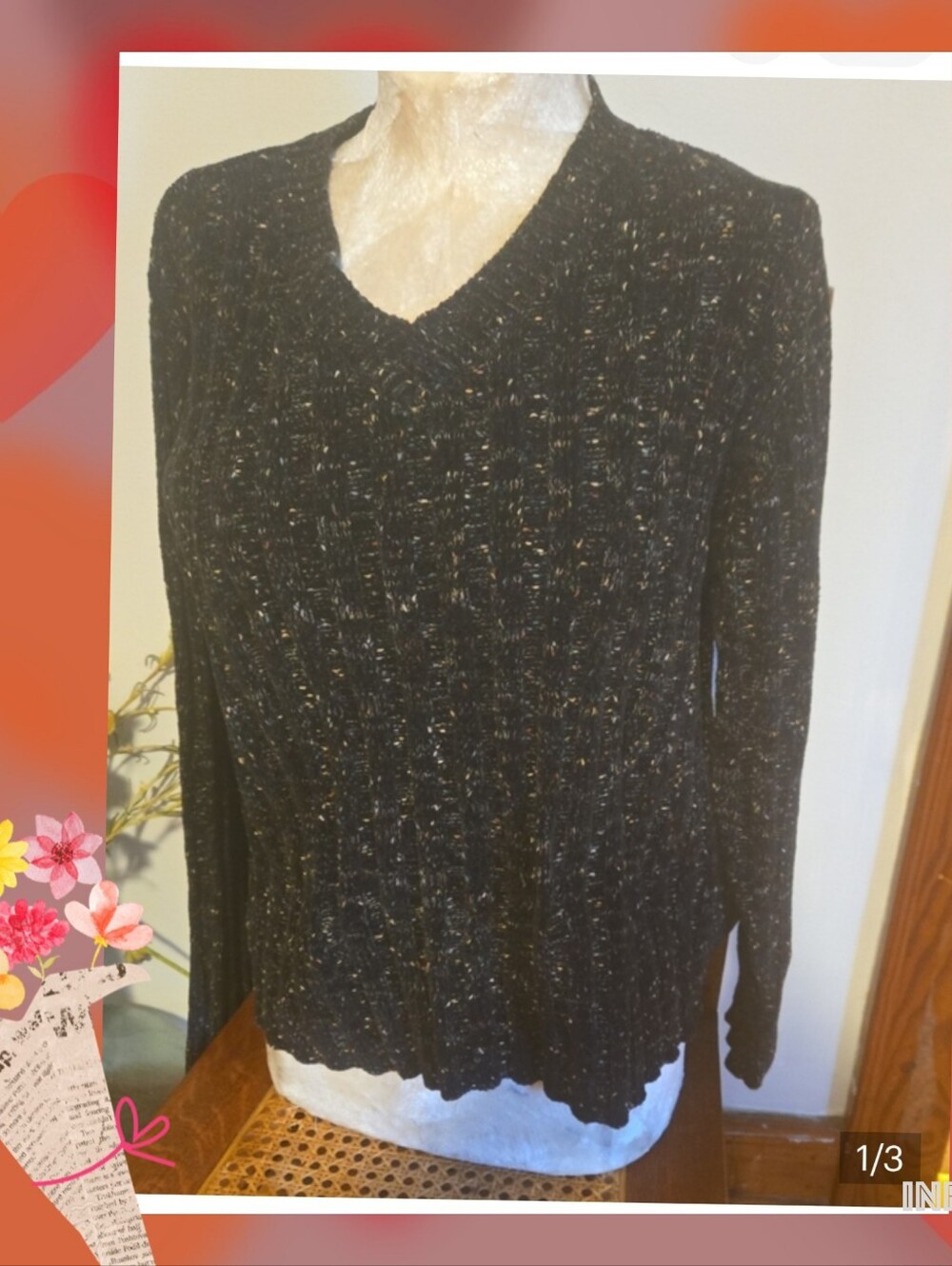 Christopher & Banks Black V-Neck Sweater Size Medium